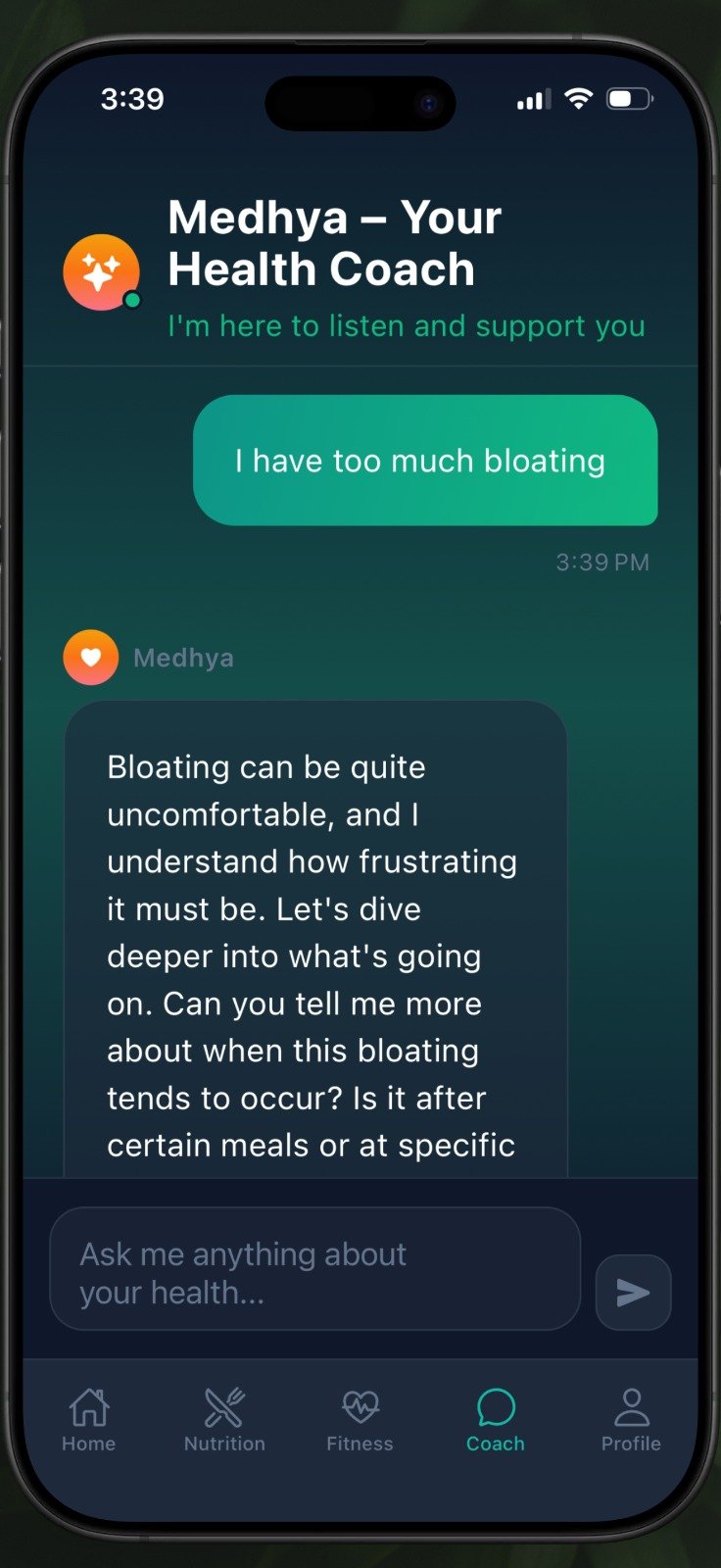 Health Coach - Ask anything about your body, meals, symptoms or progress